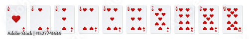 Ace and number cards of Hearts. Casino clipart.