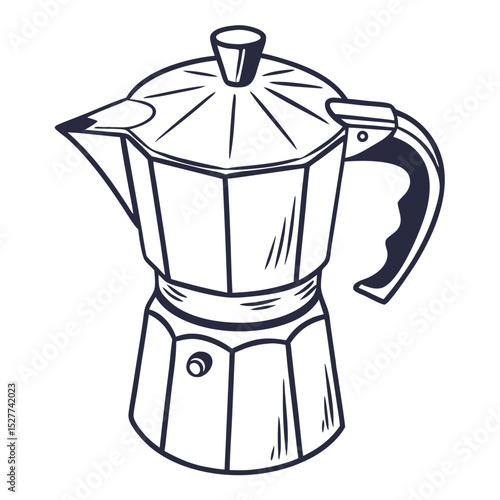 Classic stovetop coffee maker in minimalist line art style showcasing simple design and functionality