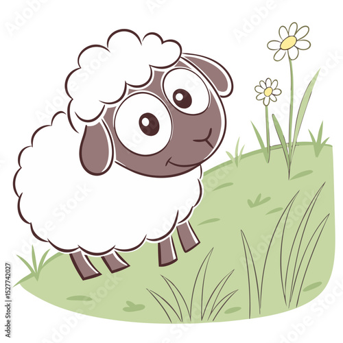 Cute sheep enjoying a sunny day in a grassy meadow surrounded by flowers and greenery while looking playful and happy