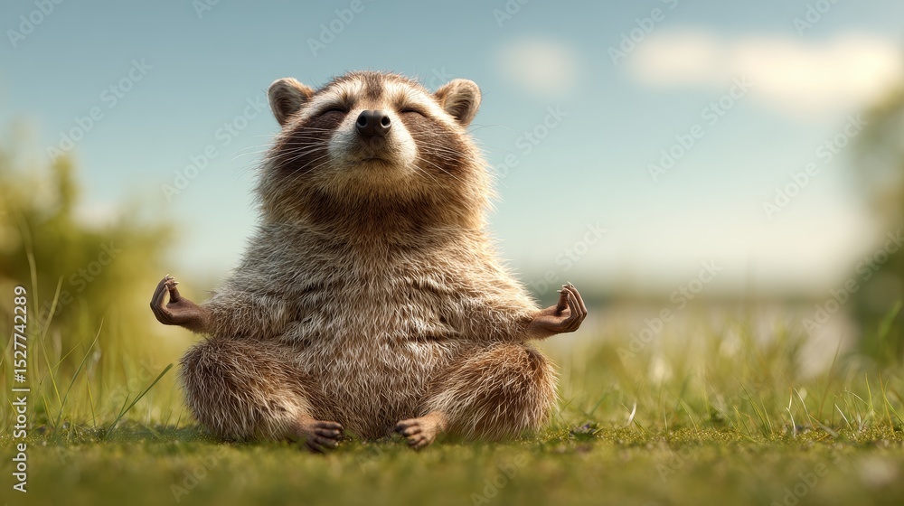 custom made wallpaper toronto digitalfunny racoon in yoga pose sitting on the grass, copy space, calmness
