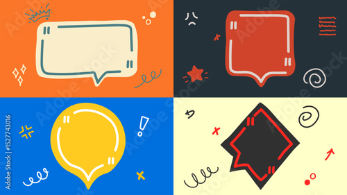 Vector illustration. Minimalist banners set. Quote frames set. Citation empty speech bubbles background. Color doodle drawn shapes. Design for web banner, presentation template, horizontal wallpaper