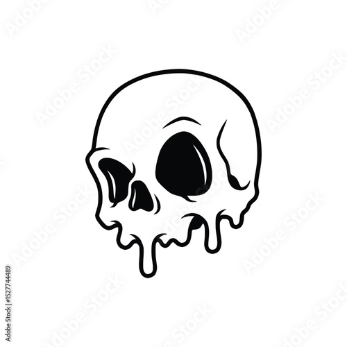Melting skull head concept. Simple dripping skull head illustration, vector.