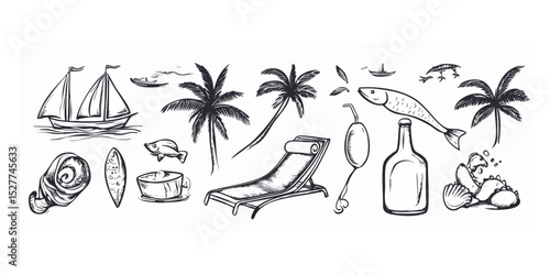 Hand-drawn nautical and tropical illustrations