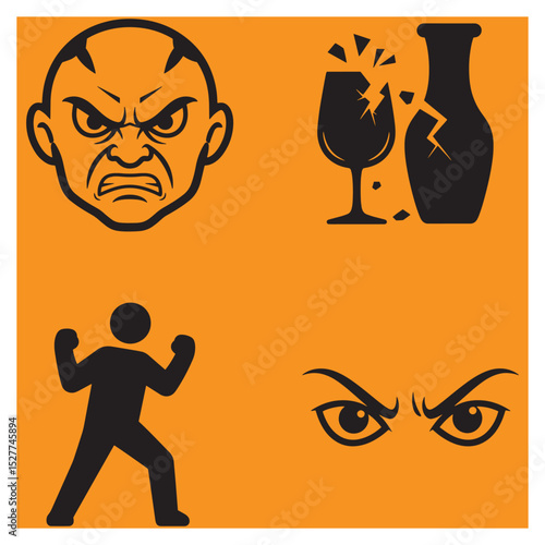 Vector illustration featuring aggression anger violence rage and destructive behavior in graphic style