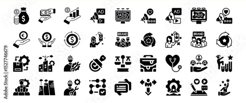 Business marketing branding strategy icons set
