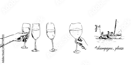 Elegant Wine Glasses and Champagne Toast