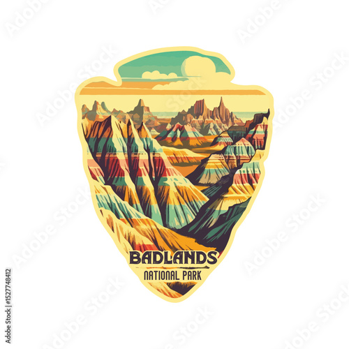 Vintage Badlands national park,  USA National park, Retro National park, United States of America National Park, national park service