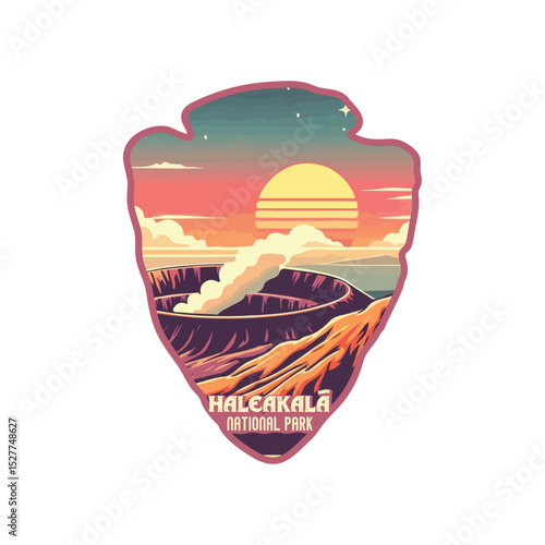 illustration of vintage Haleakala national park, Retro National park, United States of America National Park, national park service