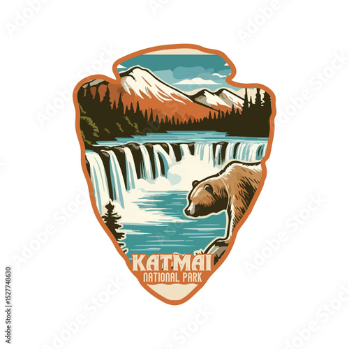 Vintage Katmai USA National park, Retro National park, United States of America National Park, national park service