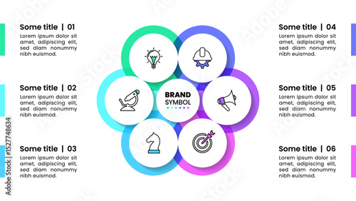 Infographic template. Circle with title in the middle and 6 steps