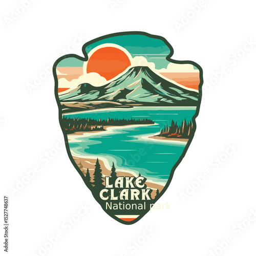 Vintage Lake Clark USA National park, Retro National park, United States of America National Park, national park service