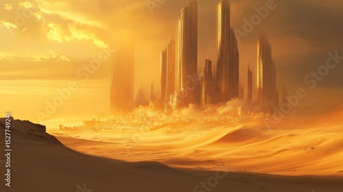A desert where an abandoned city was buried under a huge sand dune due to a cataclysm