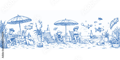 Beach Scene with Underwater Life