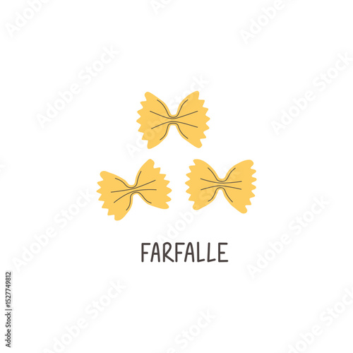 Italian pasta. Farfalle hand drawn lettering. Food flat illustration. Isolated icon. Vector elements for logo, menu or packaging design.