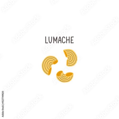 Italian pasta. Lumache hand drawn lettering. Food flat illustration. Isolated icon. Vector elements for logo, menu or packaging design.