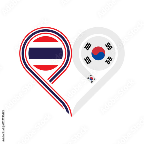 togetherness concept. heart symbol icon of thailand and south kroea flags. vector illustration isolated on white background