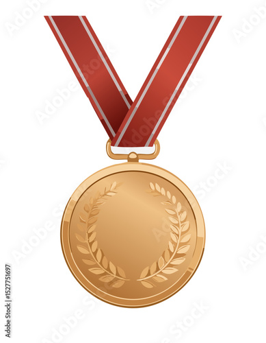 Bronze Medal with Laurel and Red Ribbon – Vector Illustration for Third Place or Recognition