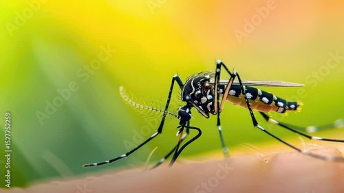 Wallpaper Mural A Tiger mosquito with white and black markings is seen biting skin on a sunny day. The insect is drawing blood from a person Torontodigital.ca