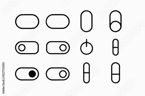 Minimalist black white user interface toggles and switch icons set