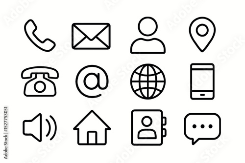 Set of communication and navigation icons on white background