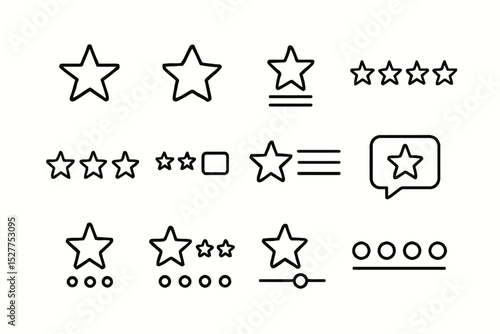 Variety of star rating icons in black outline design