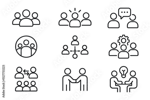 Set of business icons: teamwork, communication, collaboration, networking, partnership