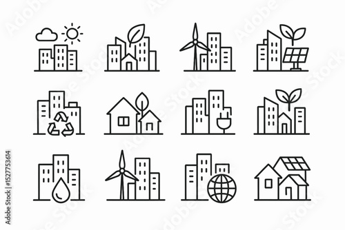 Eco-friendly urban icons: renewable energy and sustainable living