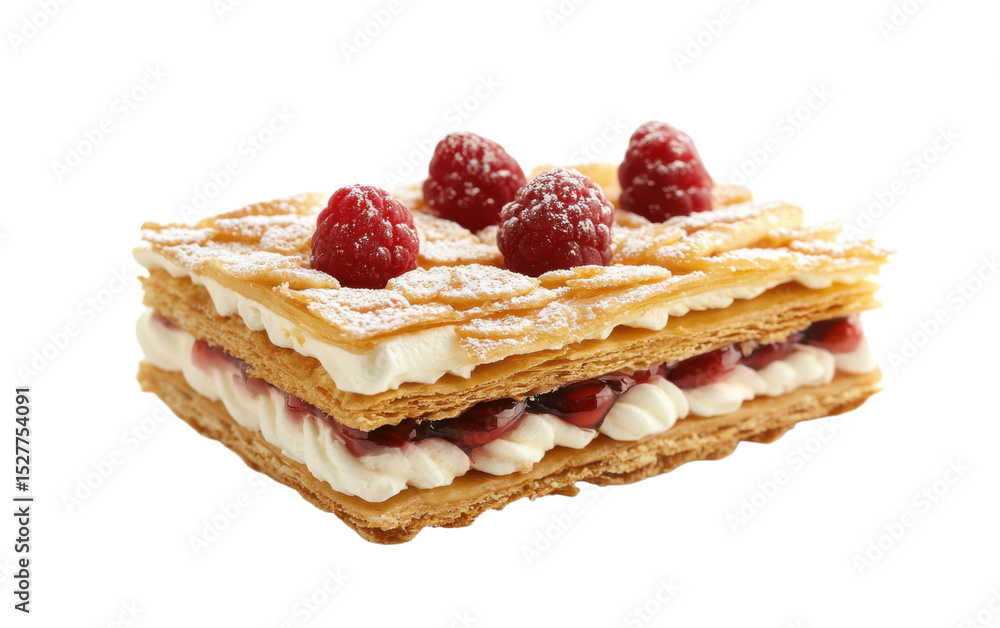 Dessert with a raspberry filling and powdered sugar on top Dessert with a raspberry filling and powdered sugar on top