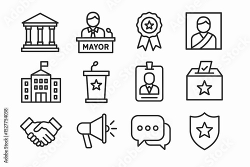 Set of political and election icons in line art style