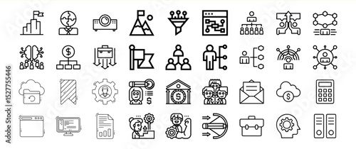 Business strategy icons set management teamwork planning