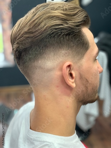 barbershop male haircut fade pompadour barber makes a hair