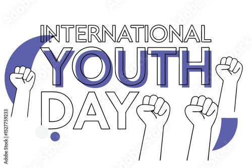 International youth day design featuring raised hands and a predominant yellow color scheme