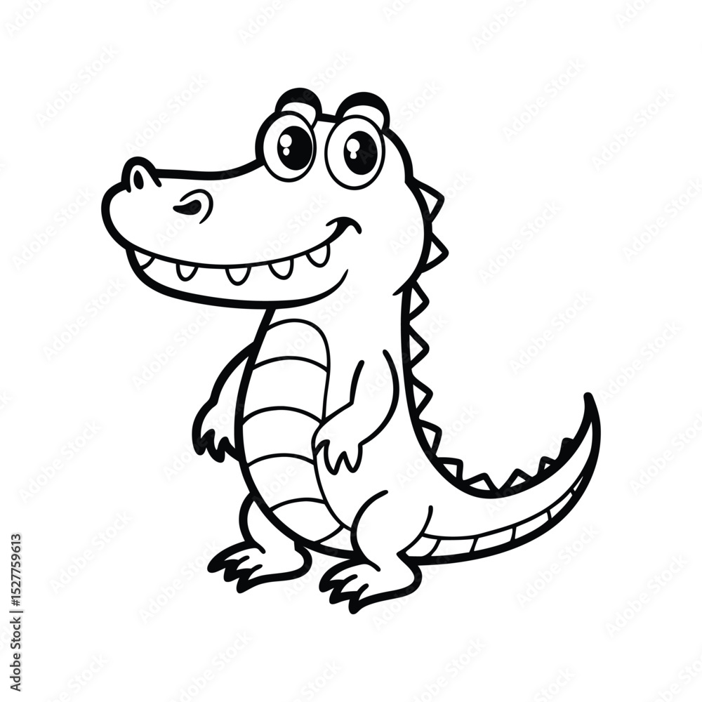 Naklejka premium Cheerful cartoon crocodile smiling with big eyes standing in upright position isolated