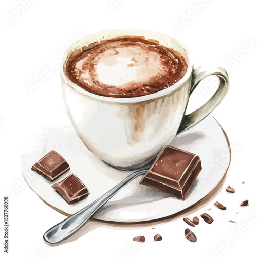 Hot Chocolate, watercolor clipart vector, high quality, isolated on a white background.