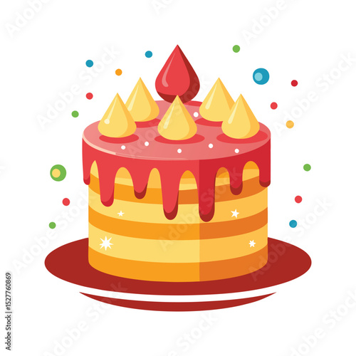 Delicious layered birthday cake illustration with colorful frosting and festive decorations for celebratory occasions.