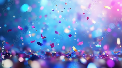 Celebration and colorful confetti party on blue abstract background