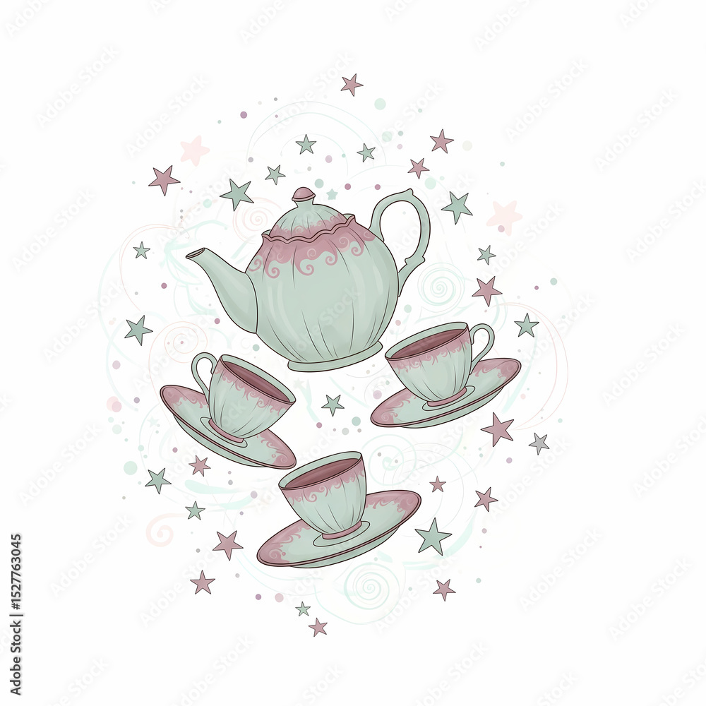 custom made wallpaper toronto digitalMagical Floating Teapot and Teacups - Whimsical Tea Party