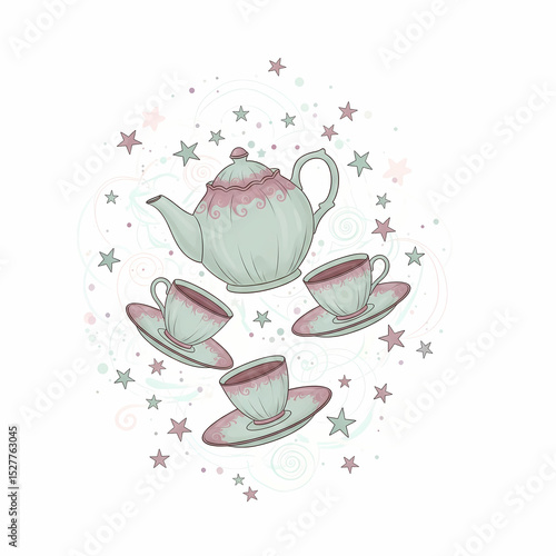 Wallpaper Mural Magical Floating Teapot and Teacups - Whimsical Tea Party Torontodigital.ca