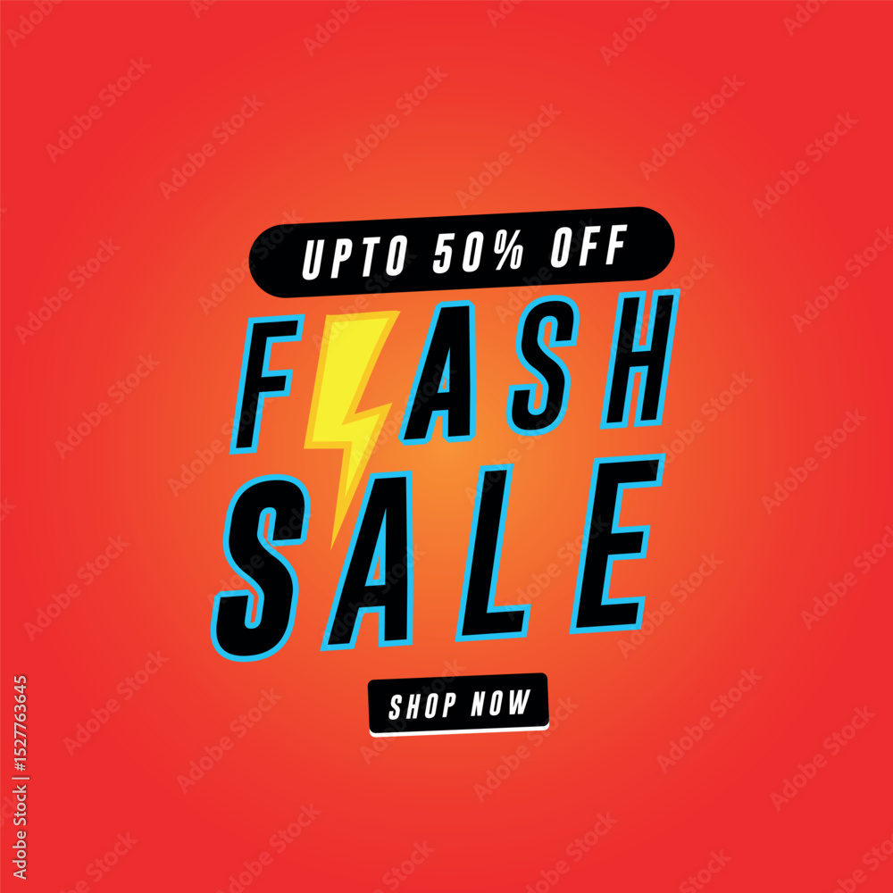 Fototapeta premium Flash Sale 50% Off Shop Now Vector Isolated on Orange and Red Gradient Background