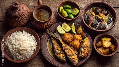 Traditional Bangladeshi Dish with Fermented Rice on Table