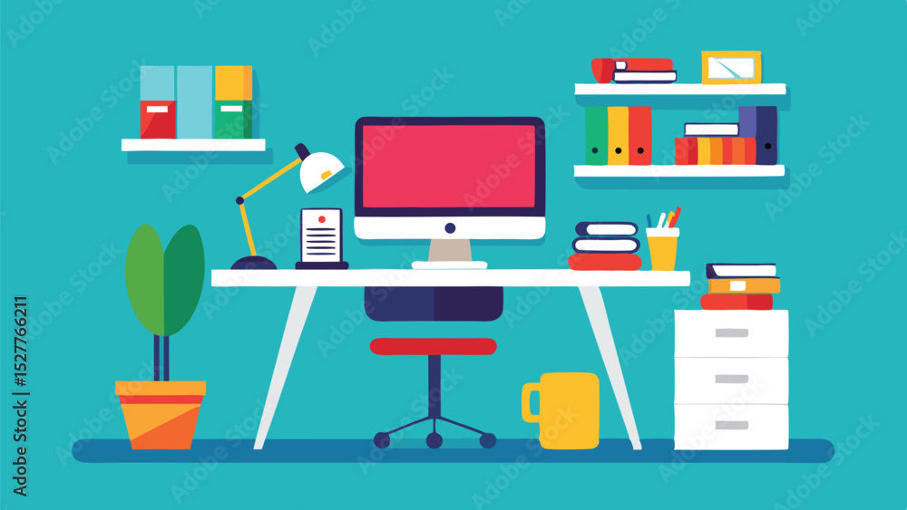 Vector illustration Of Modern Office Workspace with Computer and Desk Vector illustration Of Modern Office Workspace with Computer and Desk