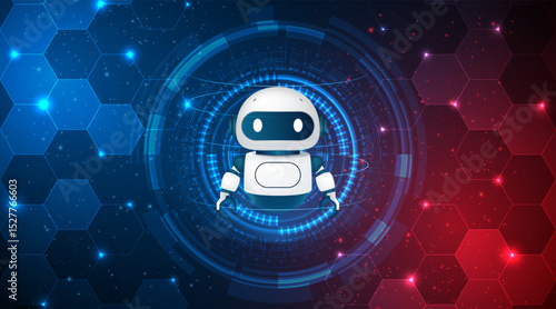 Artificial intelligence robot. Modern technology. Intelligent assistant robot of the future world. Chatbot mascot on a blue background.	