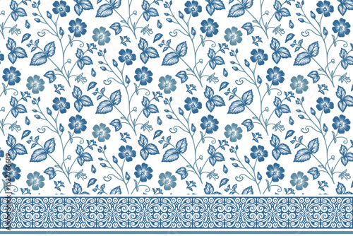 seamless home textile blue floral.hand drawn pattern one-line white background.minimalist fashion sketch floral elements.clean pillow cover border embroidery modern texture.design simple petal leaves
