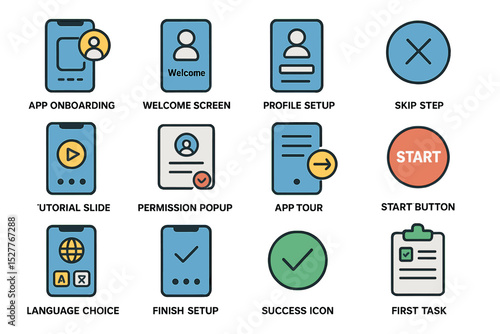 User interface icons for app onboarding and setup process