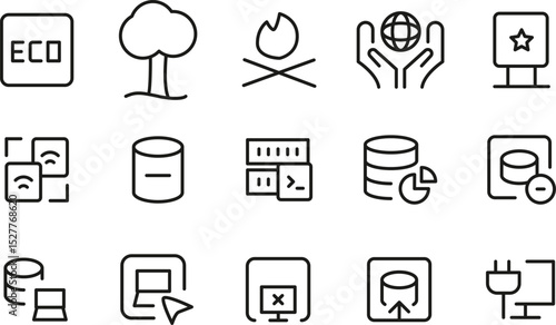 Sustainable Technology Icons Eco-Friendly, Data, and Network Symbols - EPS Vector Pack