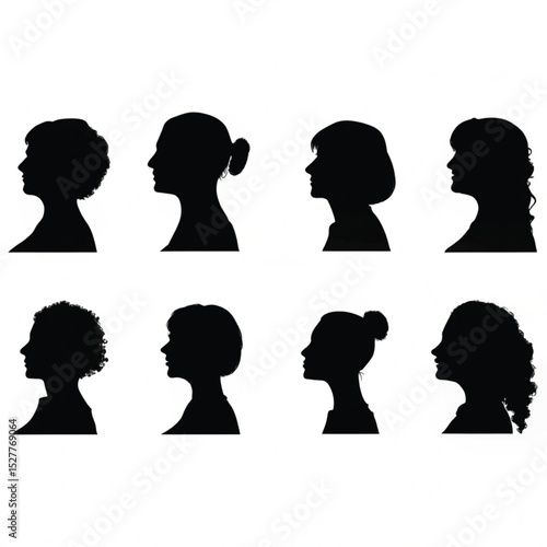 Women hair different types of pose vector silhouette