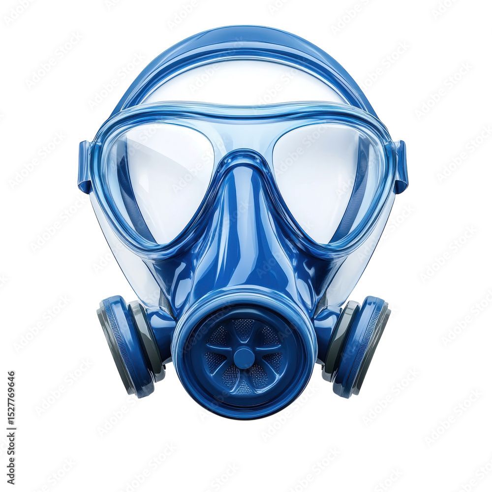 Blue Futuristic Gas Mask Emergency Equipment Safety Respirator Gear on transparent background Blue Futuristic Gas Mask Emergency Equipment Safety Respirator Gear on transparent background