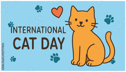 international cat day poster banner information flat color vector illustration template design