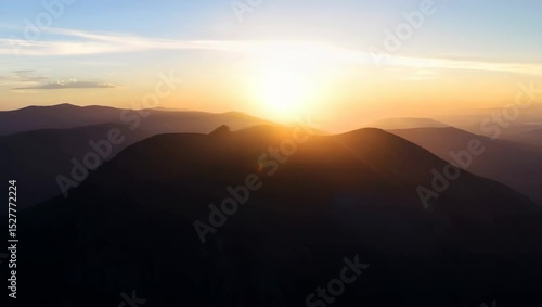 Wallpaper Mural Sunrise over mountain range, majestic view, sun rays, peaceful landscape Torontodigital.ca