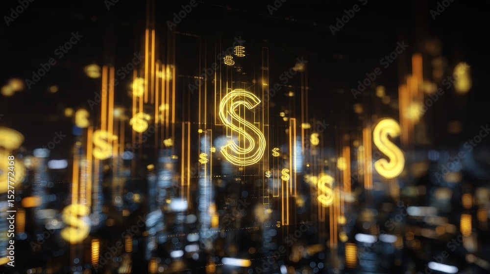 Obraz premium Crypto Stock Scroll on Neon Ticker in Urban Night